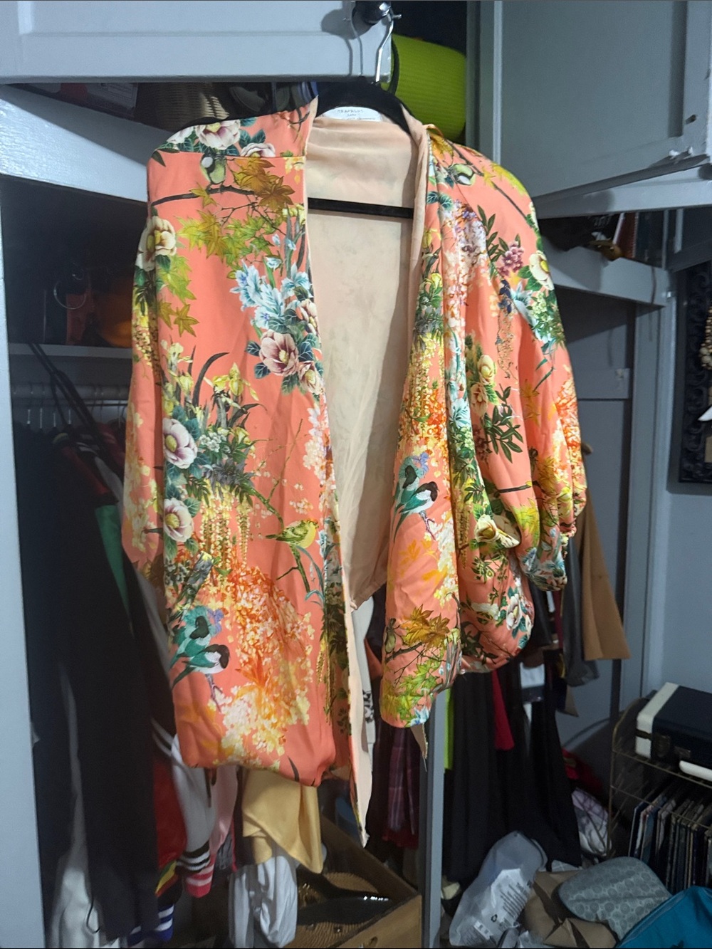 Zara Peach Floral Satin Kimono